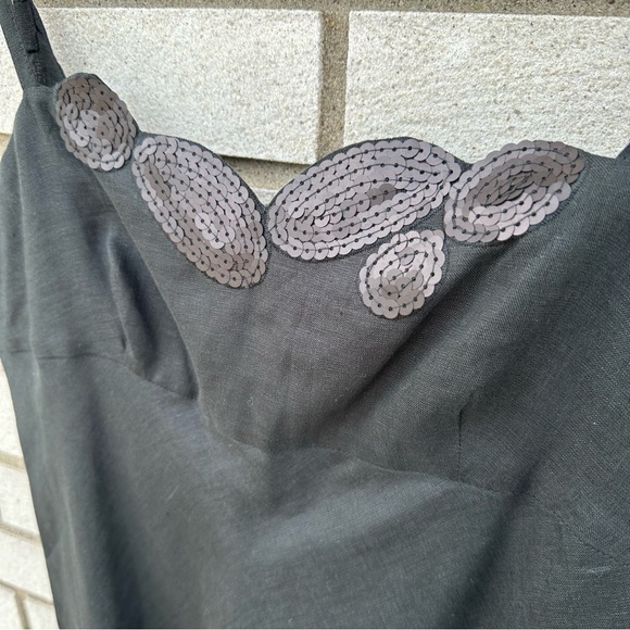 Agnona for Bergdorf Goodman Black Linen Slip Dress Sequin Neckline Made in Italy - Picture 4 of 11